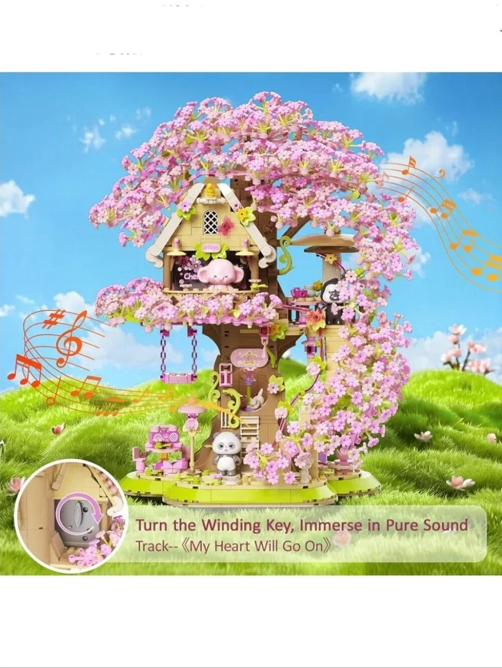 NIB Micro Blocks Cherry Blossom Treehouse Building Kit LED Music Box (like Lego)